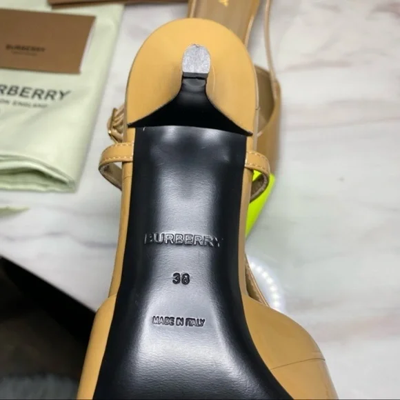 💯Auth.⭐️BURBERRY⭐️ Super Comfy!! Neon/Nude/Black Sling Back Heels NWT & OG Box! - Picture 11 of 15